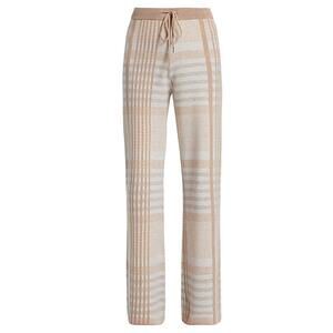 Elie Tahari XS Knit Lounge Pants Neutral Birdseye Plaid Wide Leg Soft Comfy Chic